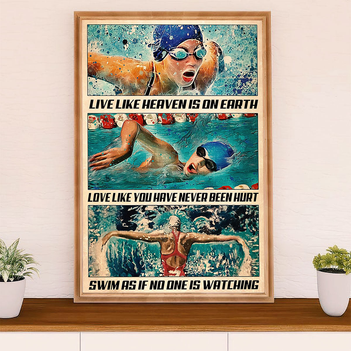 Swimming Poster Room Wall Art | Live Like Heaven | Gift for Swimmer