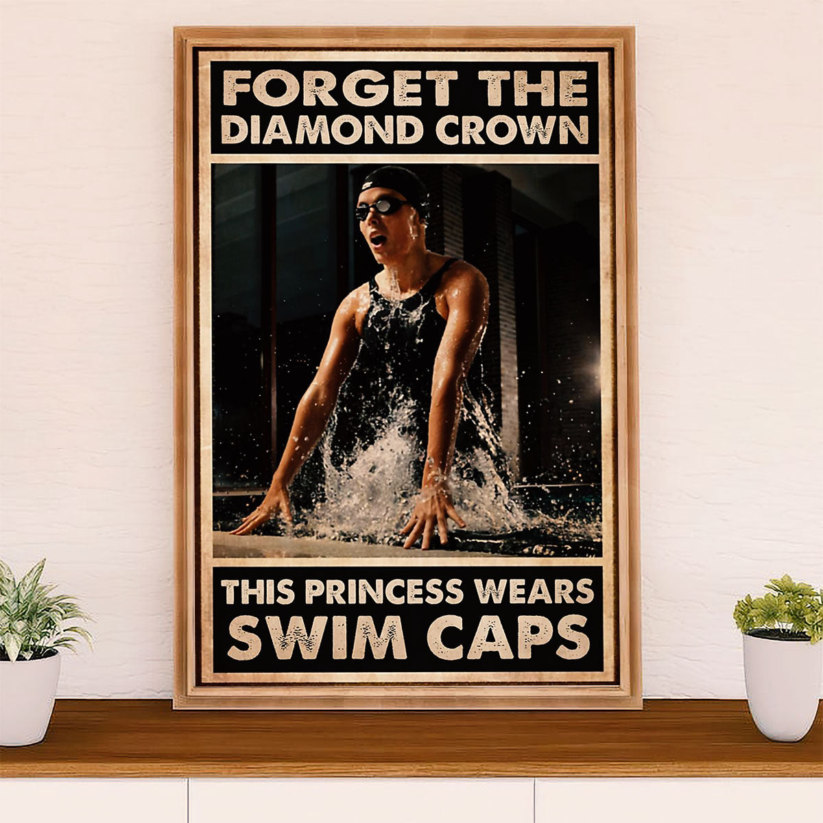 Swimming Poster Room Wall Art | Diamond Crowns | Gift for Swimmer