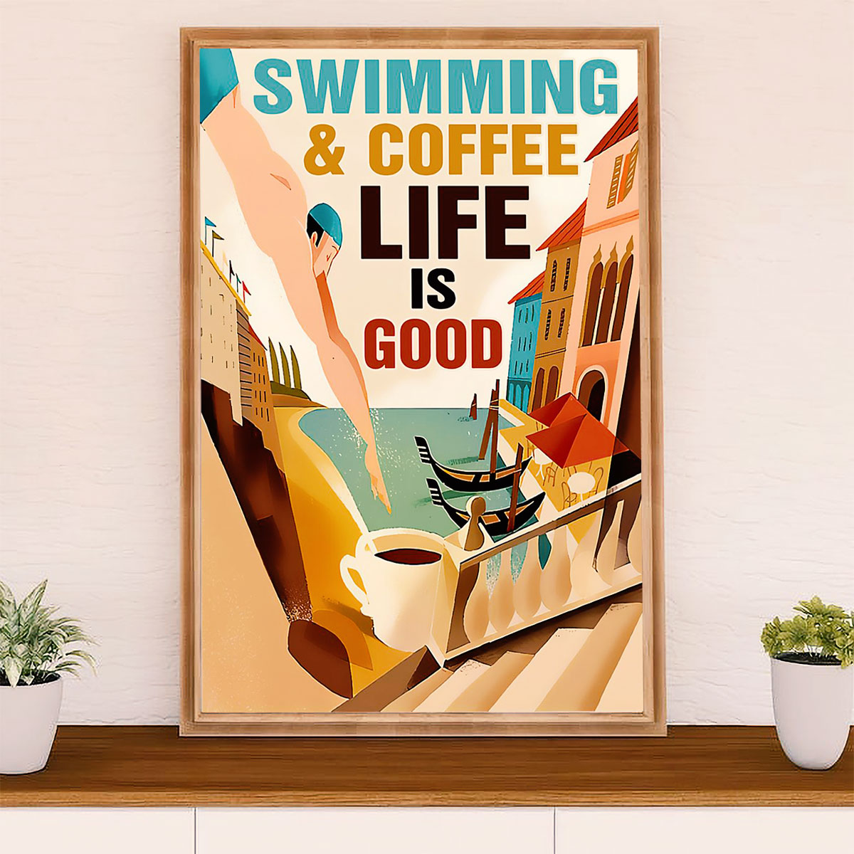 Swimming Poster Room Wall Art | Swimming & Coffee | Gift for Swimmer