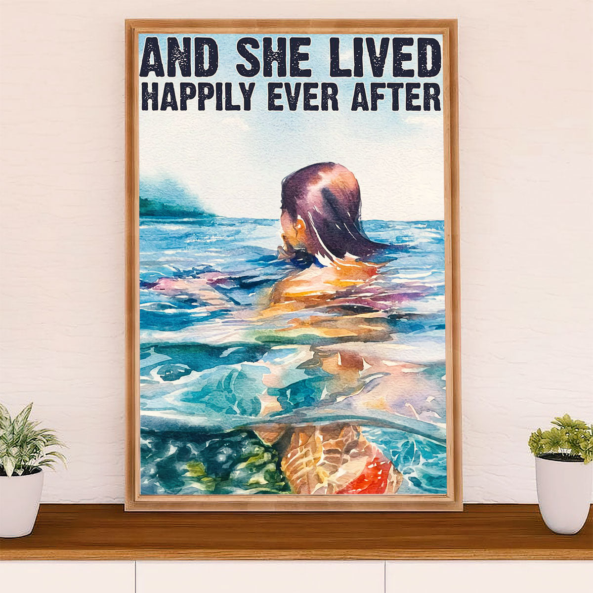 Swimming Poster Room Wall Art | She Lived Happily | Gift for Swimmer