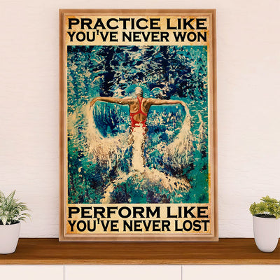 Swimming Poster Room Wall Art | Perform Like You've Never Lost | Gift for Swimmer