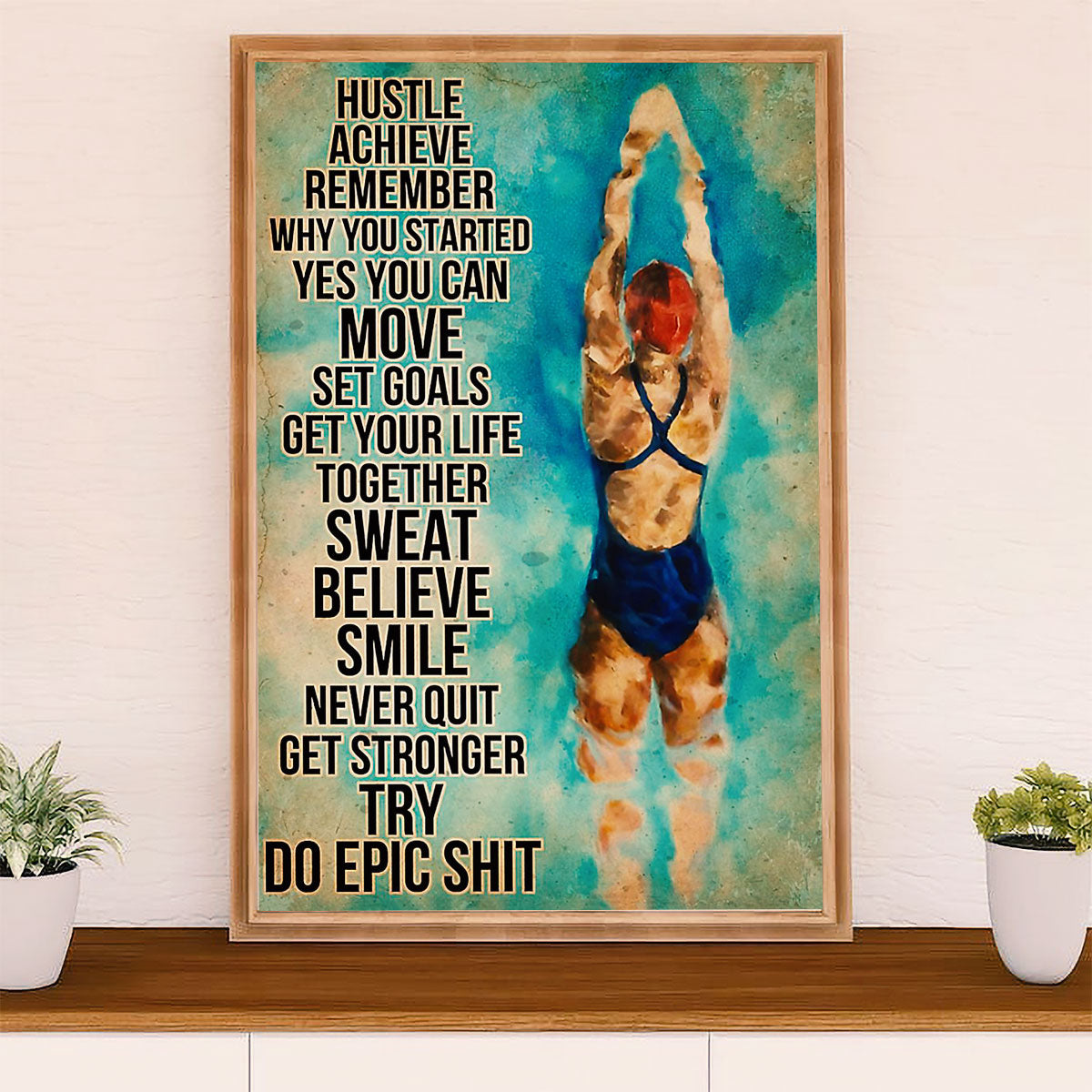 Swimming Poster Room Wall Art | Sweat Believe Smile | Gift for Swimmer