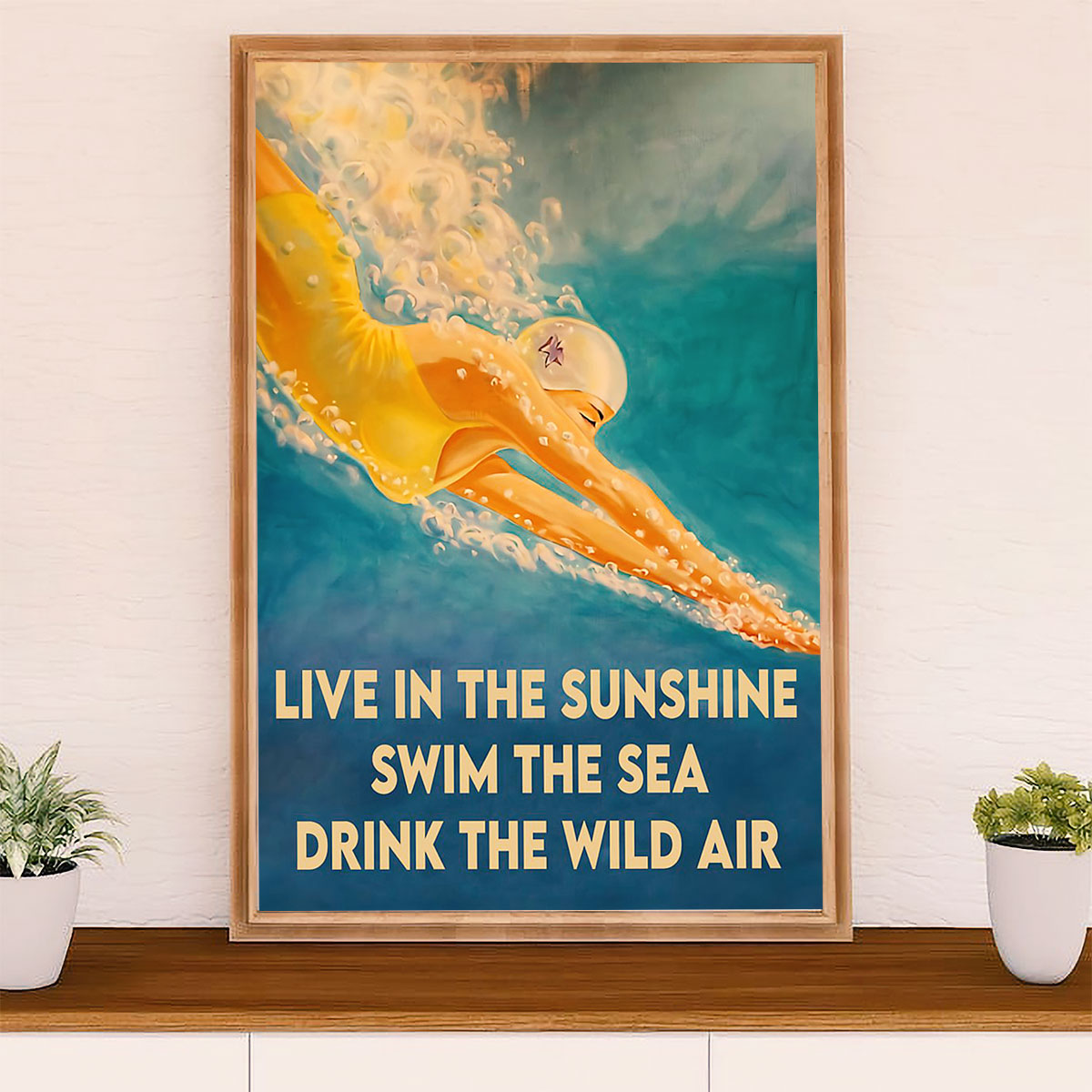 Swimming Poster Room Wall Art | Live In the Sunshine Swim The Sea | Gift for Swimmer