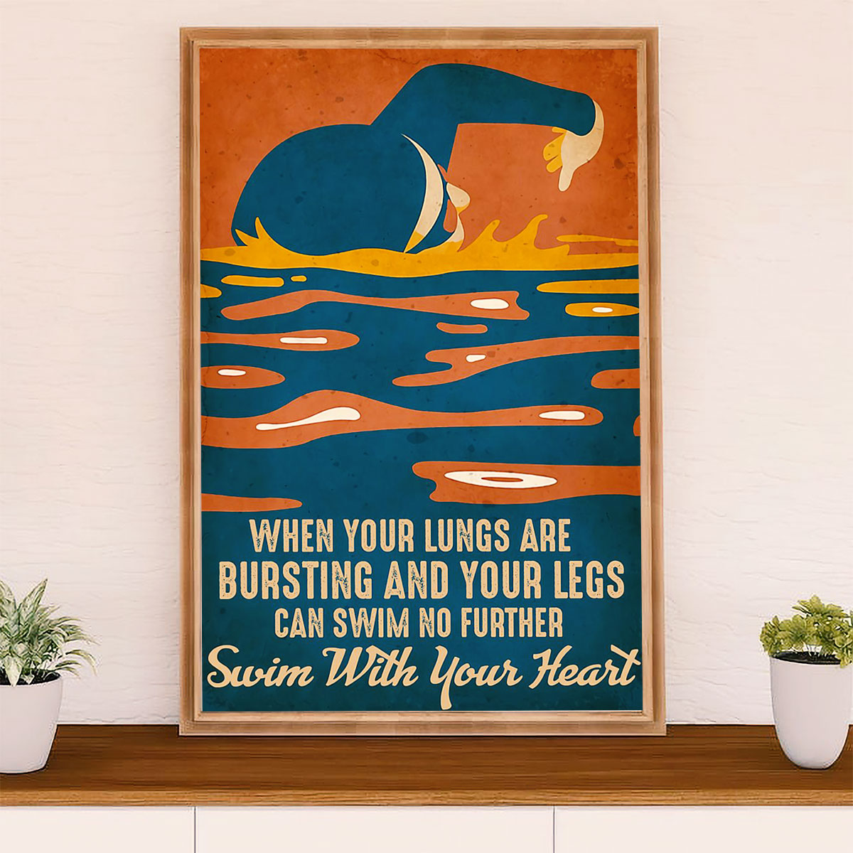 Swimming Poster Room Wall Art | Swim With Your Heart | Gift for Swimmer