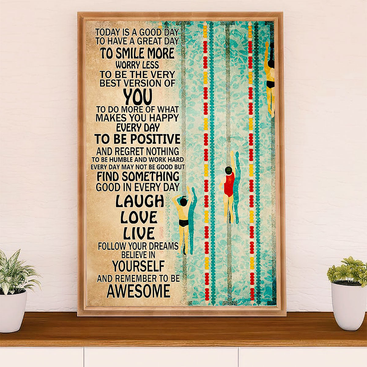 Swimming Poster Room Wall Art | Laugh Love live | Gift for Swimmer