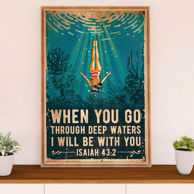 Swimming Poster Room Wall Art | Go Through Deep Water | Gift for Swimmer