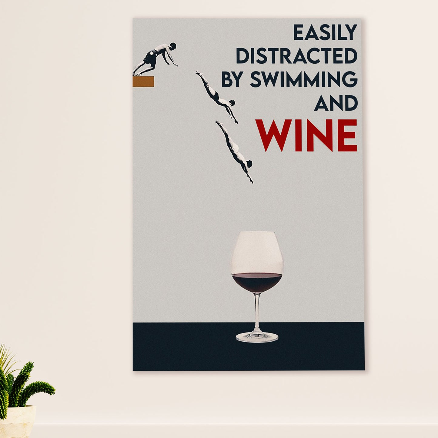 Swimming Poster Room Wall Art | Distracted By Swimming and Wine | Gift for Swimmer