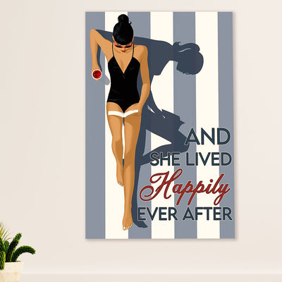 Swimming Poster Room Wall Art | She lived Happily | Gift for Swimmer