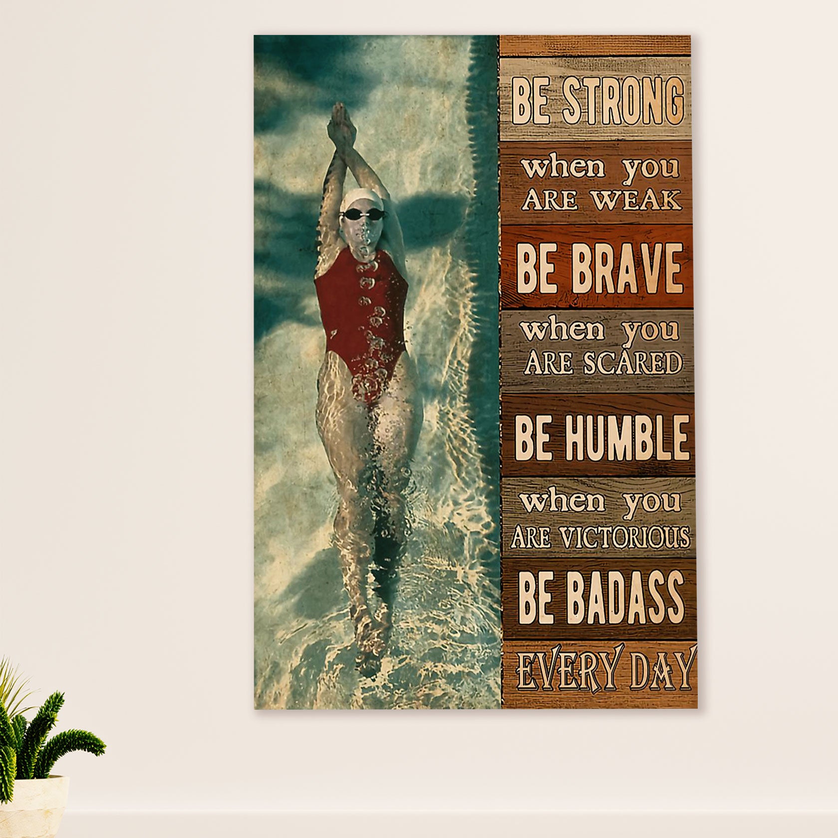 Swimming Poster Room Wall Art | Be Brave | Gift for Swimmer