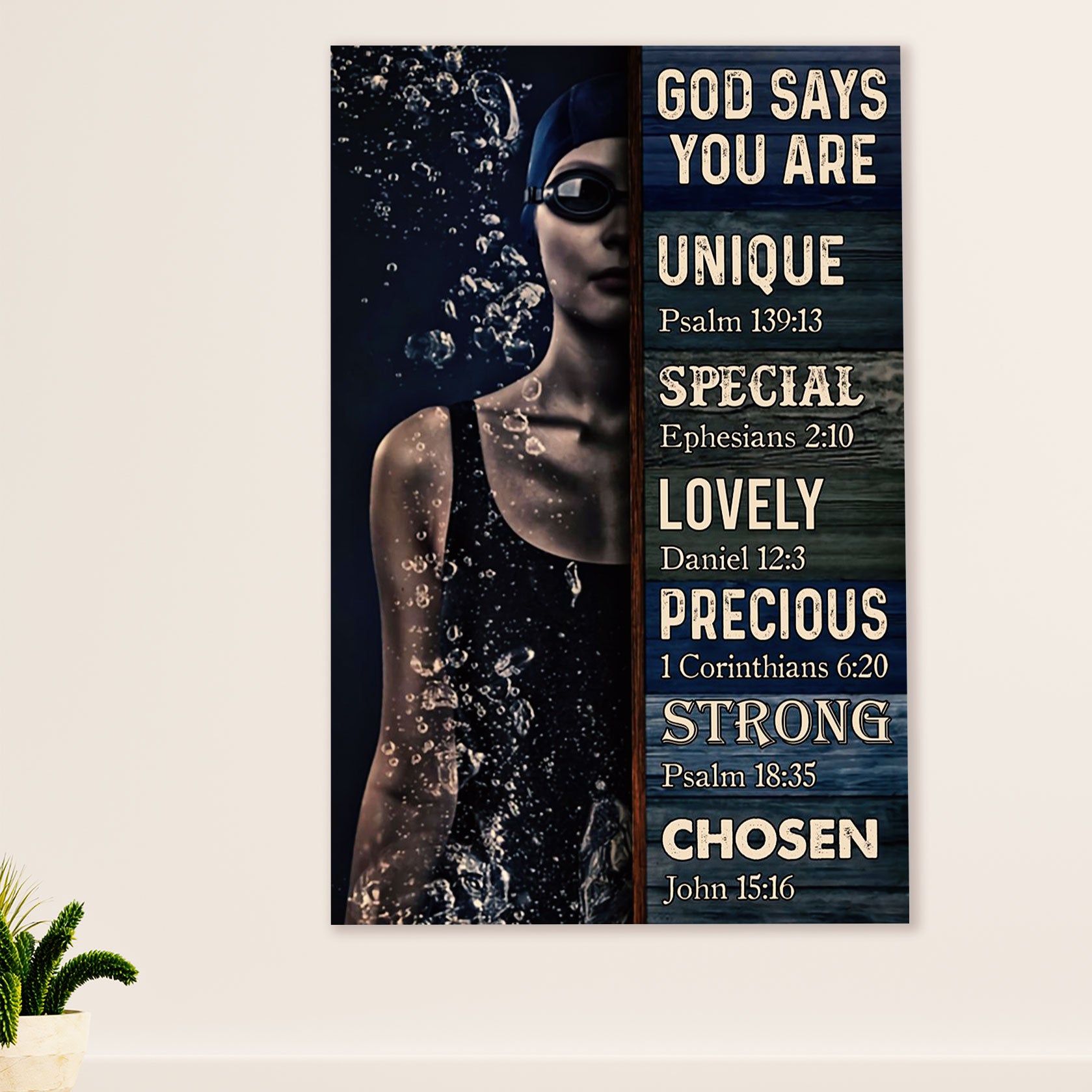 Swimming Poster Room Wall Art | God Says You Are | Gift for Swimmer