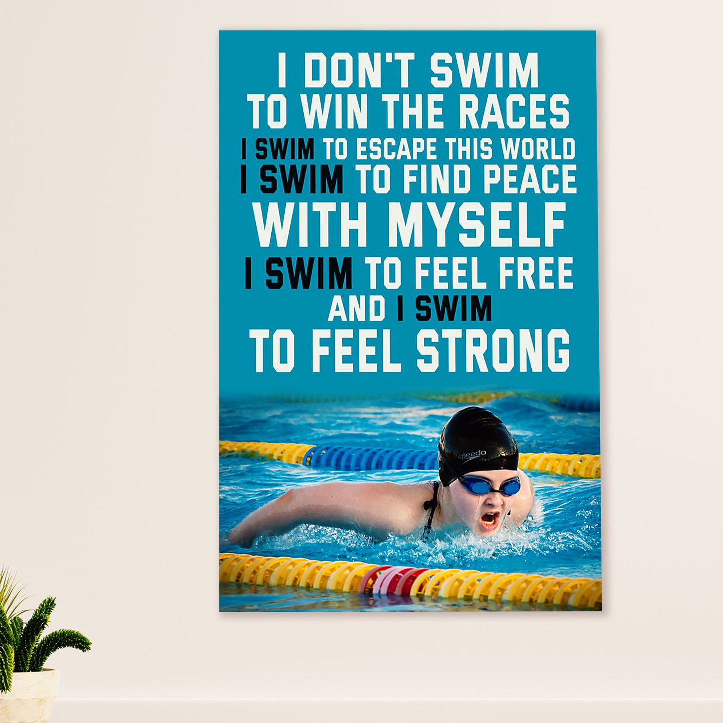 Swimming Poster Room Wall Art | Swim To Feel Strong | Gift for Swimmer