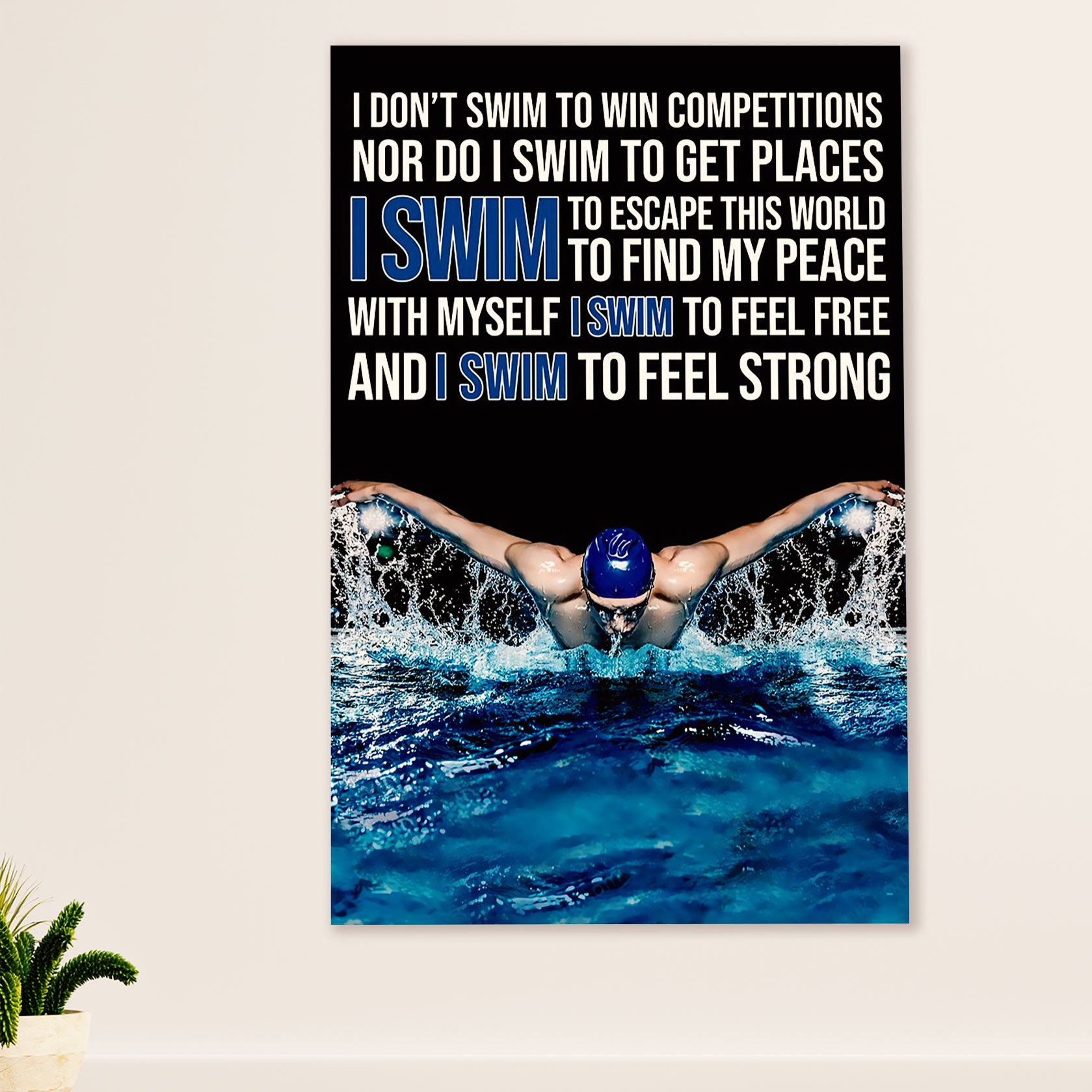 Swimming Poster Room Wall Art | Swim To Feel Free | Gift for Swimmer
