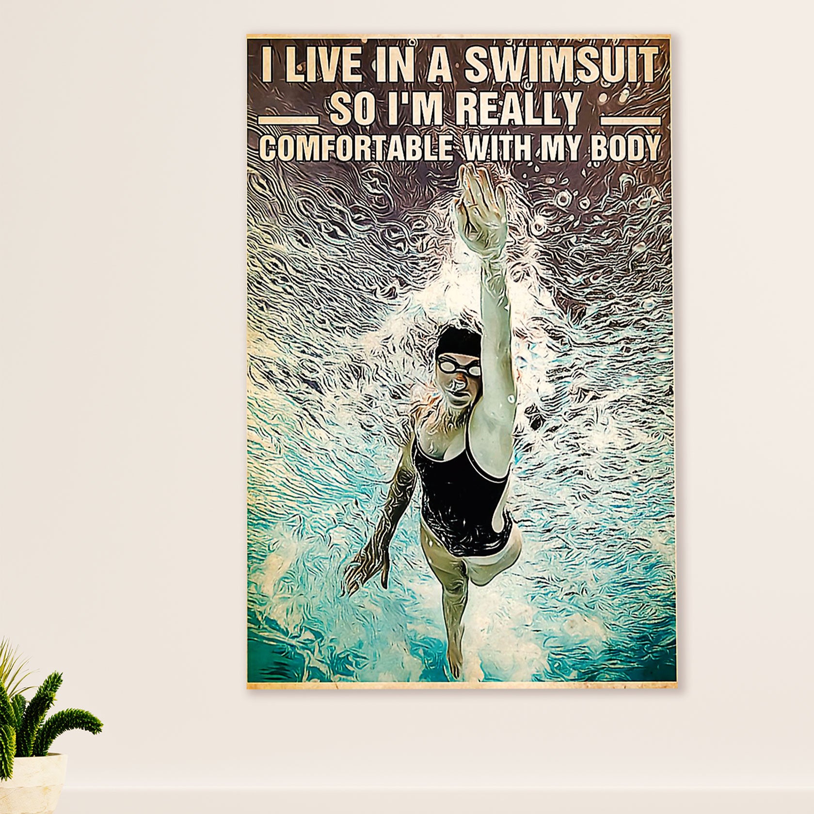 Swimming Poster Room Wall Art | Live In A Swimsuit | Gift for Swimmer