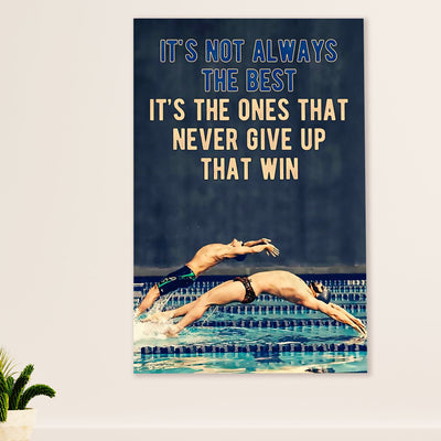 Swimming Poster Room Wall Art | Never Give Up | Gift for Swimmer