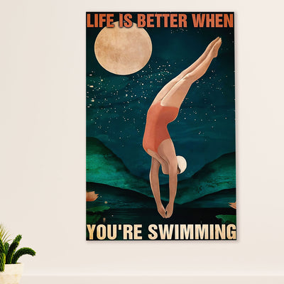 Swimming Poster Room Wall Art | Life is Better | Gift for Swimmer