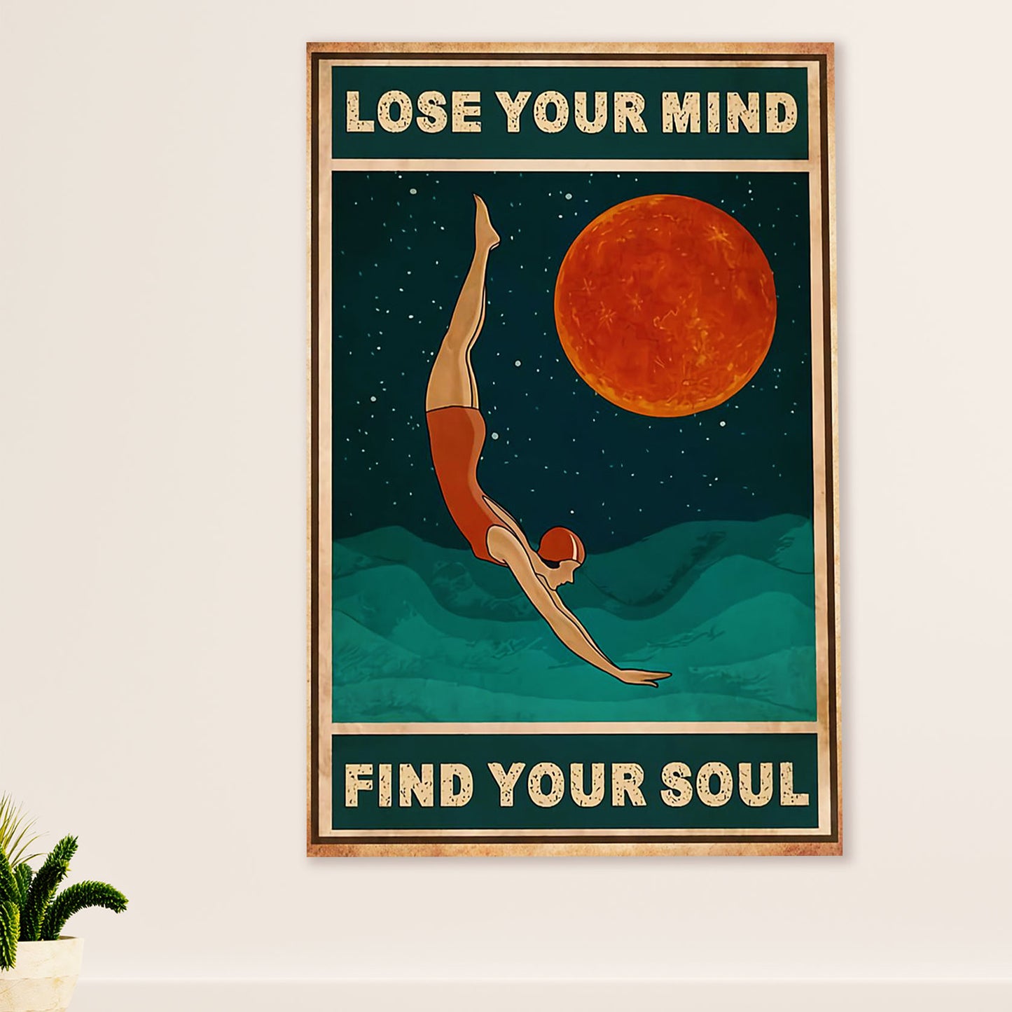 Swimming Poster Room Wall Art | Woman In The Moon | Gift for Swimmer
