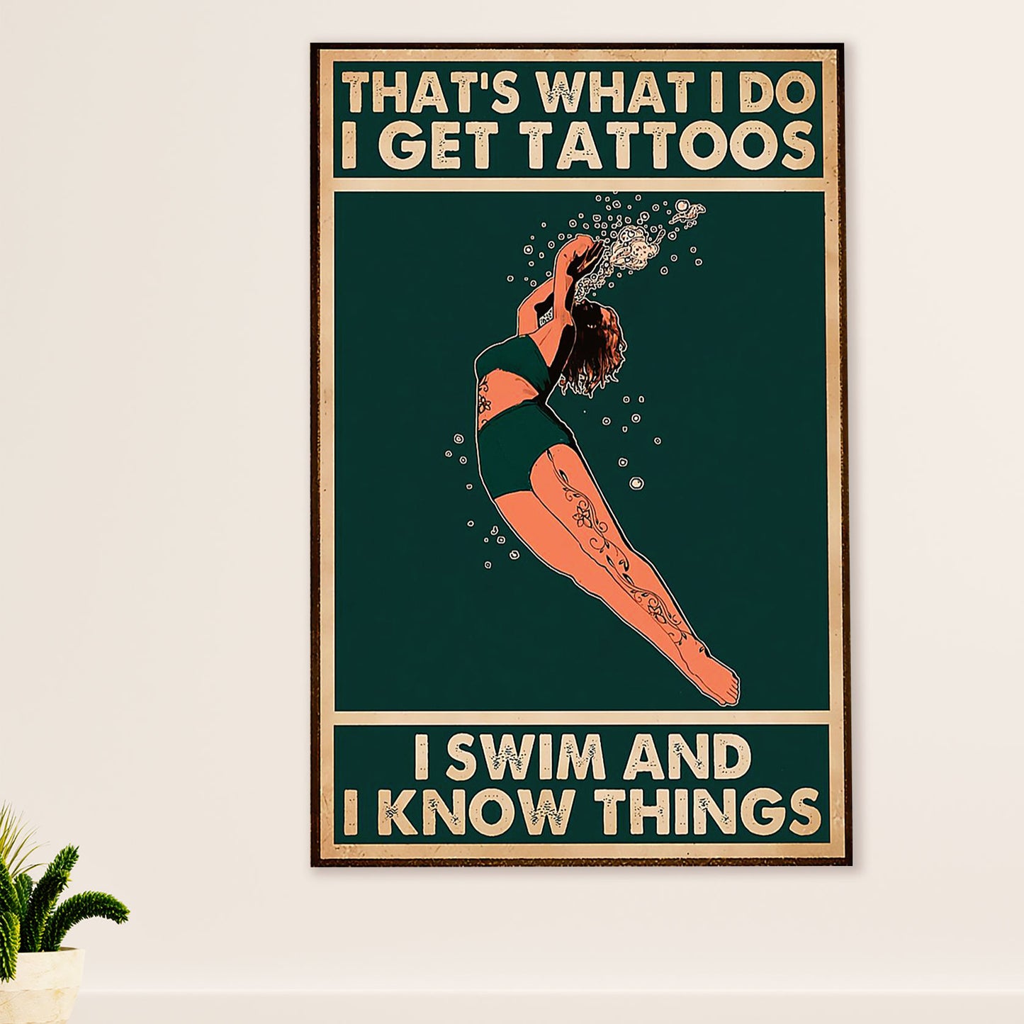 Swimming Poster Room Wall Art | I Get Tattoos I Swim | Gift for Swimmer