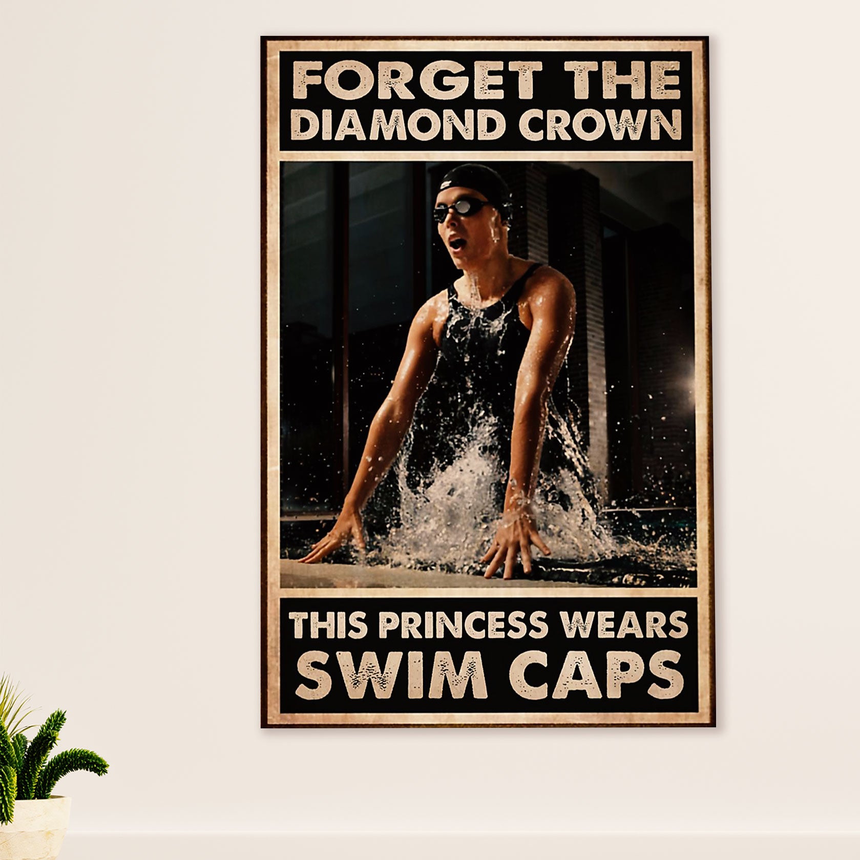 Swimming Poster Room Wall Art | Diamond Crowns | Gift for Swimmer