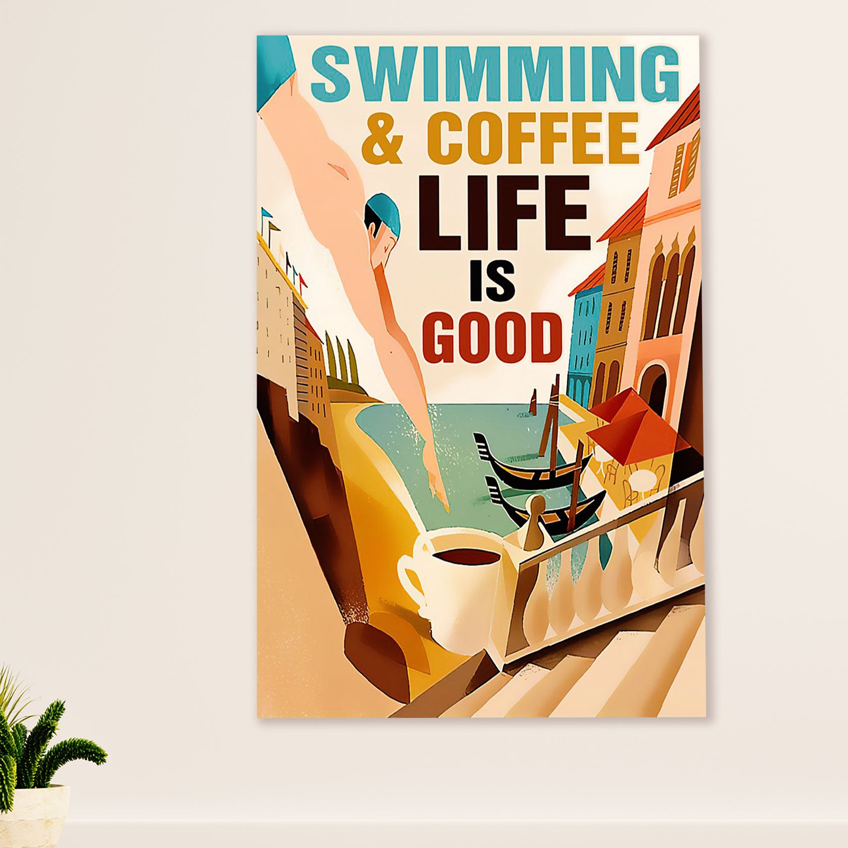 Swimming Poster Room Wall Art | Swimming & Coffee | Gift for Swimmer