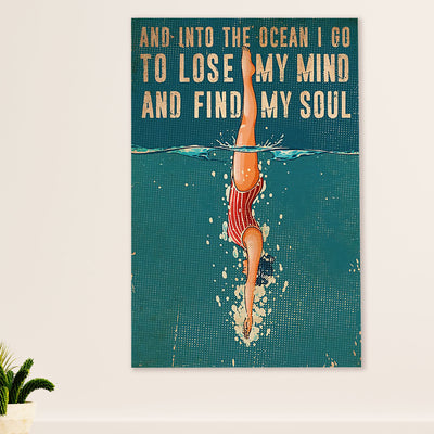 Swimming Poster Room Wall Art | Into The Ocean | Gift for Swimmer