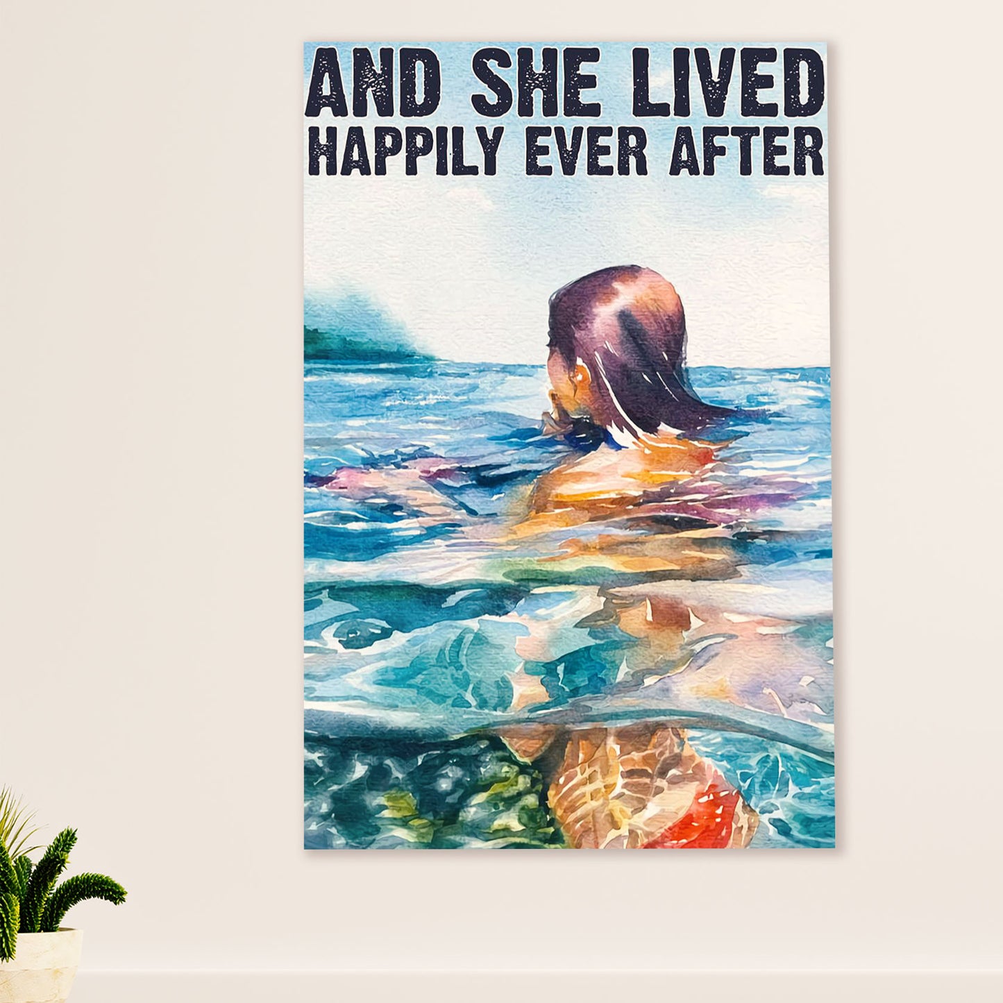 Swimming Poster Room Wall Art | She Lived Happily | Gift for Swimmer