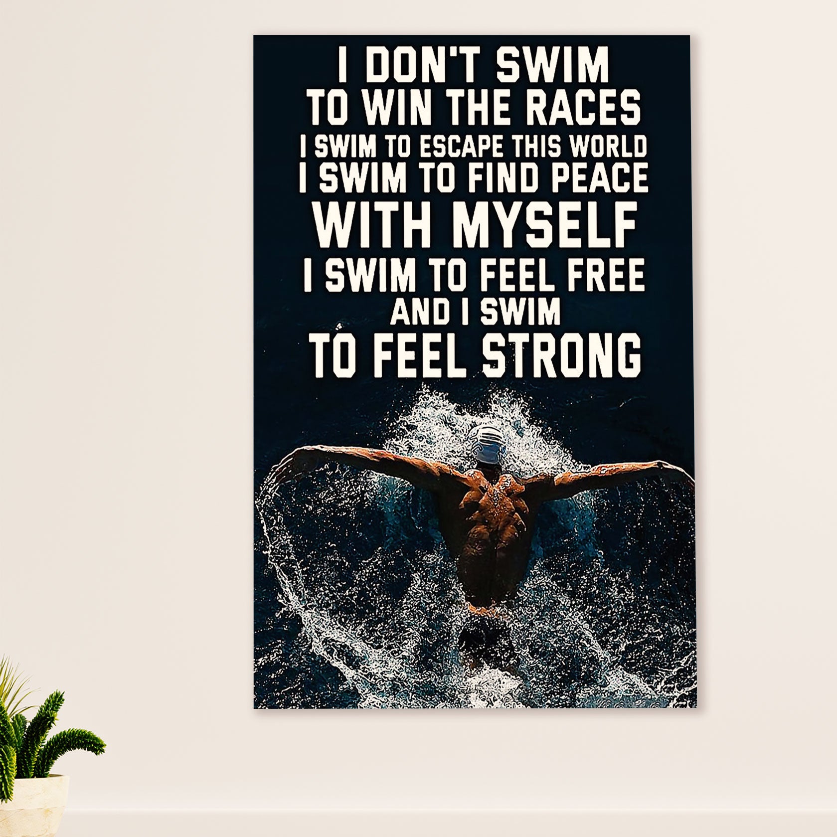 Swimming Poster Room Wall Art | Feel Strong | Gift for Swimmer