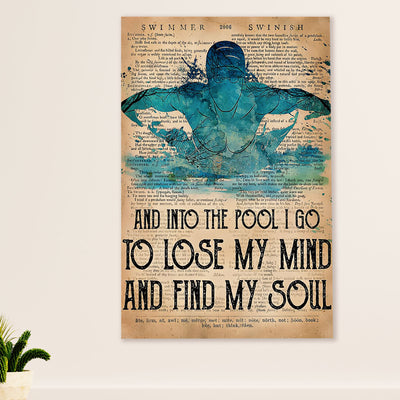 Swimming Poster Room Wall Art | Lose My Mind Find My Soul | Gift for Swimmer
