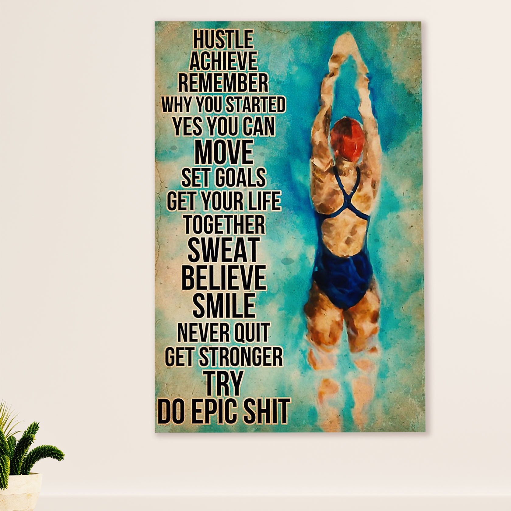 Swimming Poster Room Wall Art | Sweat Believe Smile | Gift for Swimmer