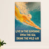 Swimming Poster Room Wall Art | Live In the Sunshine Swim The Sea | Gift for Swimmer