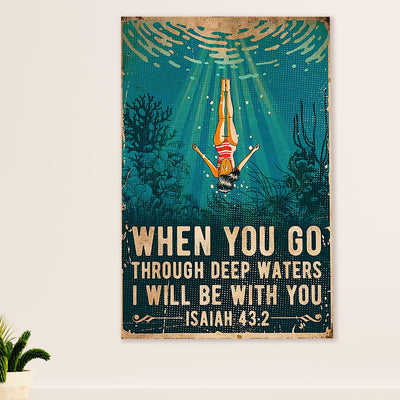 Swimming Poster Room Wall Art | Go Through Deep Water | Gift for Swimmer