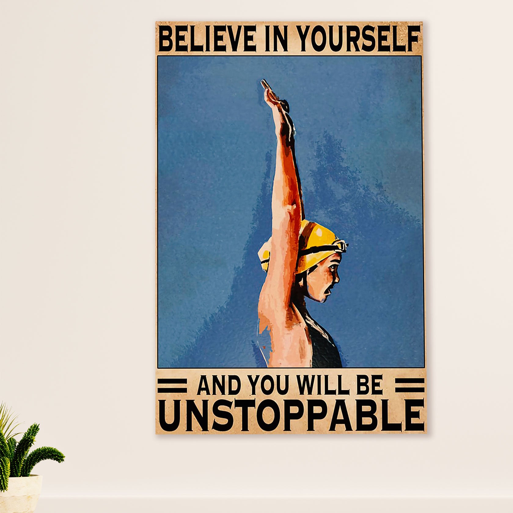 Swimming Poster Room Wall Art | Believe in Yourself | Gift for Swimmer