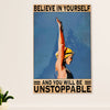 Swimming Poster Room Wall Art | Believe in Yourself | Gift for Swimmer