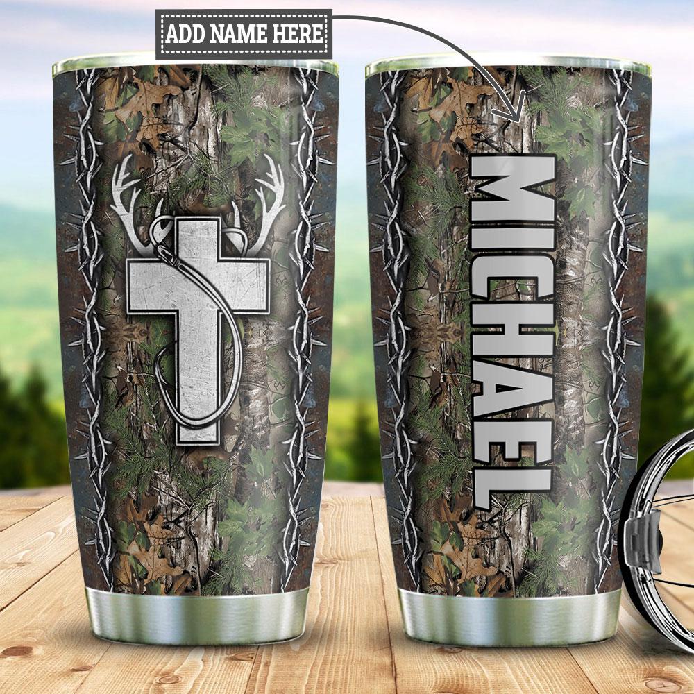 Personalized Hunting Fishing Faith Fishing Rod Fishing Tackle Stainless Steel Tumbler Cups Drinkware 20oz - MostSuit