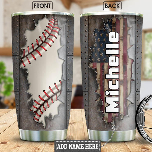 Baseball Metal Personalized Stainless Steel Tumbler Cups Drinkware 20oz - MostSuit