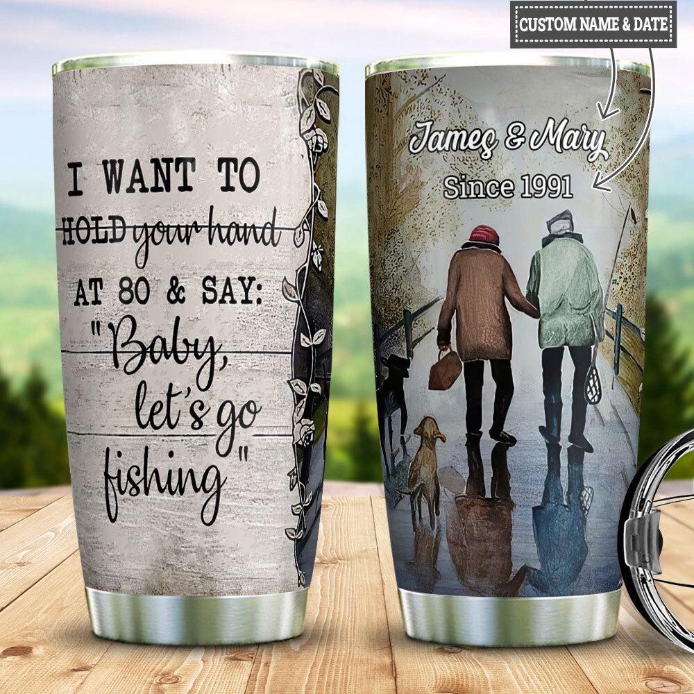 Personalized Fishing Old Couple Fishing Rod Fishing Tackle Stainless Steel Tumbler Cups Drinkware 20oz - MostSuit
