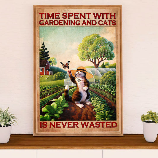 Gardening Poster Home Décor Wall Art | Loves Gardening & Cats | Gift for Gardener, Plants Lover