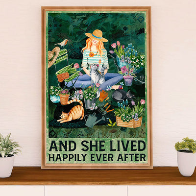 Gardening Poster Home Décor Wall Art | She Lived Happily | Gift for Gardener, Plants Lover