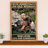 Gardening Poster Home Décor Wall Art | Old Woman Loves Cat & Gardening | Gift for Gardener, Plants Lover