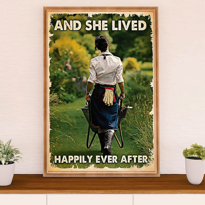 Gardening Poster Home Décor Wall Art | She Lived Happily | Gift for Gardener, Plants Lover