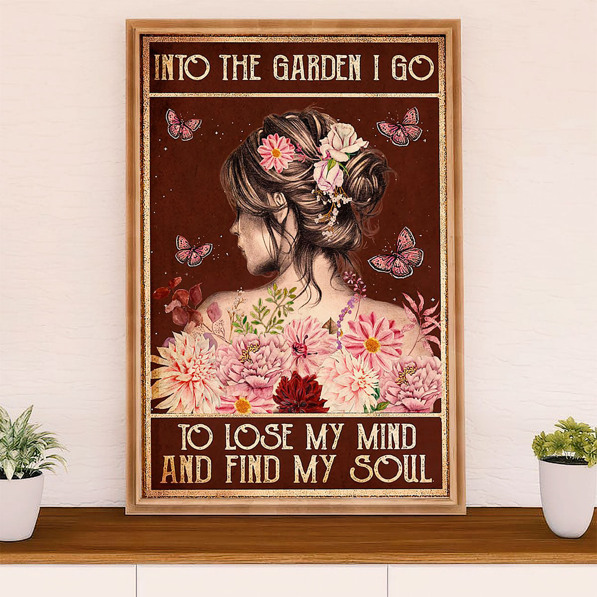 Gardening Poster Home Décor Wall Art | Pretty Girl in Garden | Gift for Gardener, Plants Lover