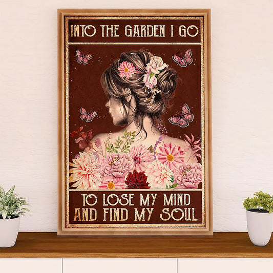 Gardening Poster Home Décor Wall Art | Pretty Girl in Garden | Gift for Gardener, Plants Lover