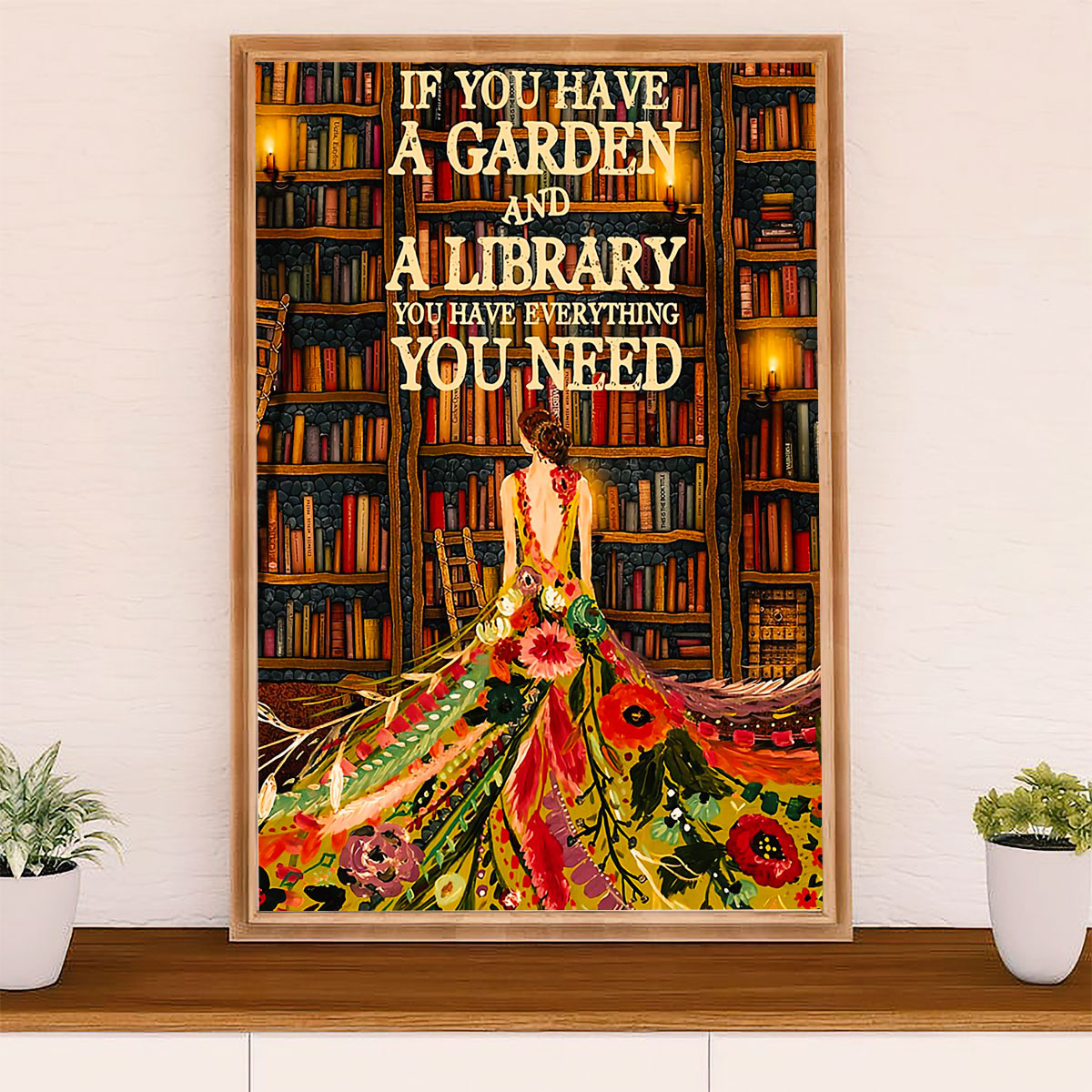 Gardening Poster Home Décor Wall Art | Girl Has Library & Garden | Gift for Gardener, Plants Lover
