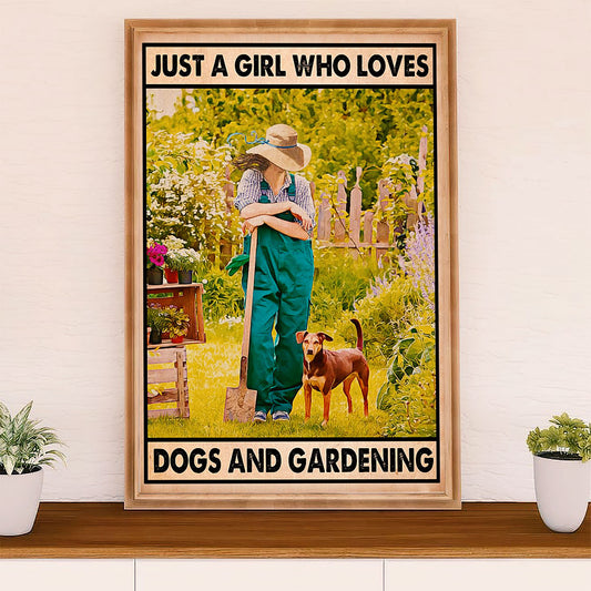Gardening Poster Home Décor Wall Art | Girl Loves Dog & Gardening | Gift for Gardener, Plants Lover
