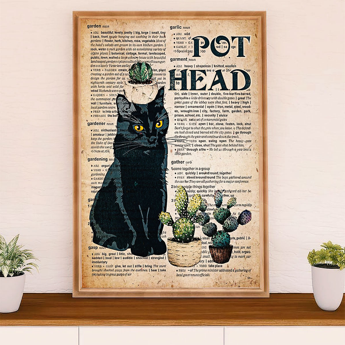 Gardening Poster Home Décor Wall Art | Black Cat Pot Head | Gift for Gardener, Plants Lover