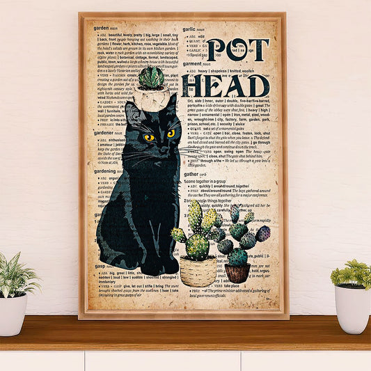 Gardening Poster Home Décor Wall Art | Black Cat Pot Head | Gift for Gardener, Plants Lover