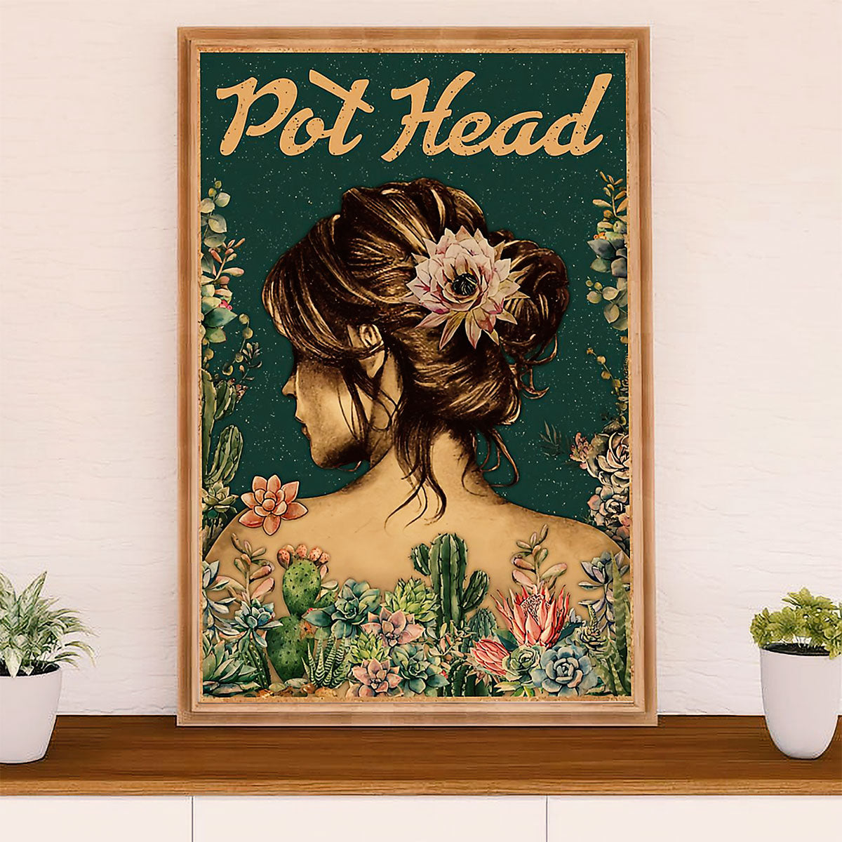 Gardening Poster Home Décor Wall Art | Girl Pot Head | Gift for Gardener, Plants Lover