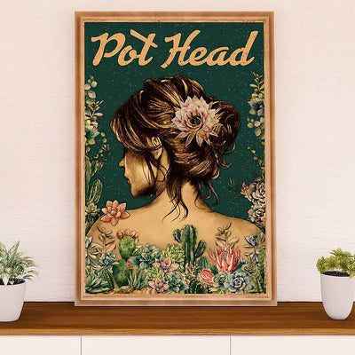 Gardening Poster Home Décor Wall Art | Girl Pot Head | Gift for Gardener, Plants Lover