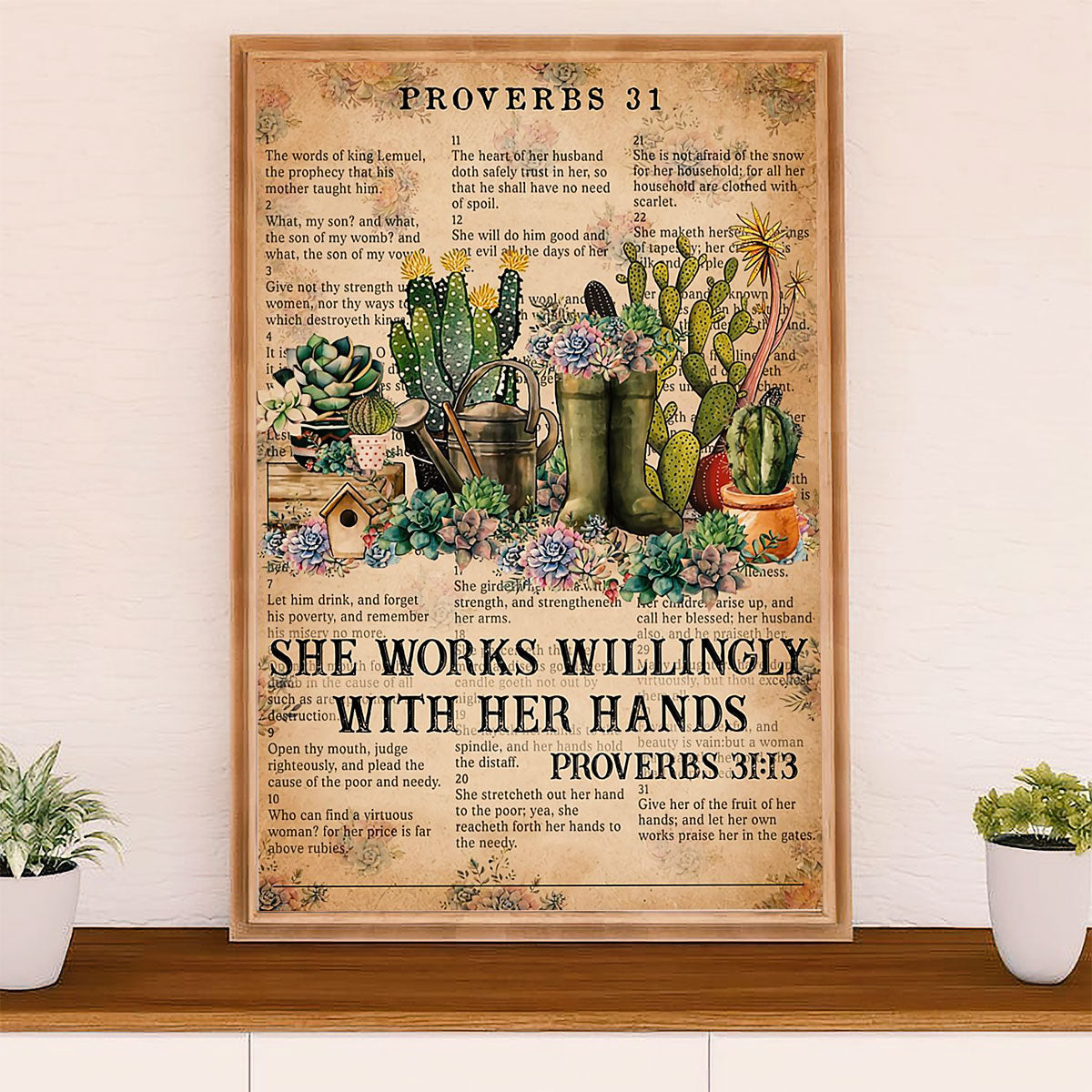 Gardening Poster Home Décor Wall Art | Works With Her Hands | Gift for Gardener, Plants Lover