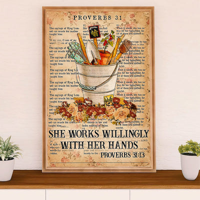 Gardening Poster Home Décor Wall Art | Works Willing with Hands | Gift for Gardener, Plants Lover
