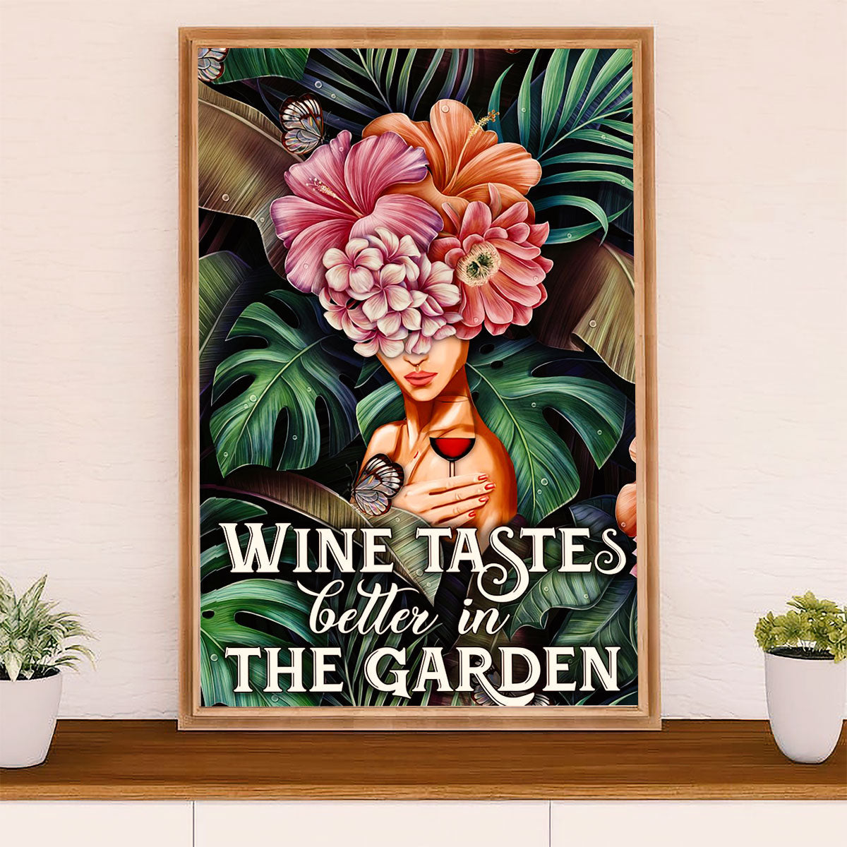 Gardening Poster Home Décor Wall Art | Woman Loves Wine & Garden | Gift for Gardener, Plants Lover